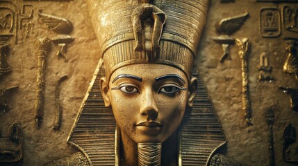 A woman with a gold headdress is the main focus of the image