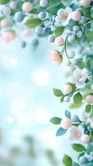 A serene arrangement of delicate flowers and leaves, creating a tranquil atmosphere with soft hues and gentle textures.