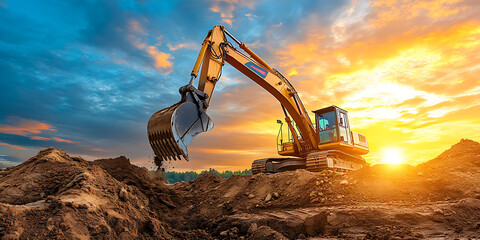 Sc&egrave;ne de chantier avec pelleteuse