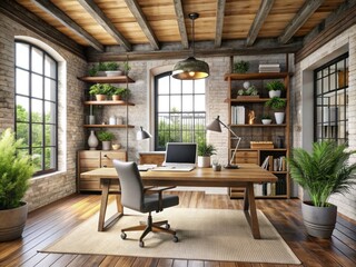 Fototapeta premium modern farmhouse rustic elegance functionality simplicity serene earthy tones home office warehouse conversion