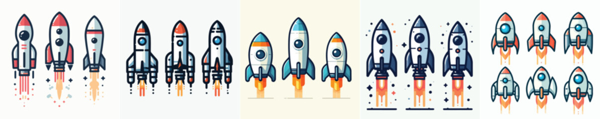 vector set of rockets with flat design style