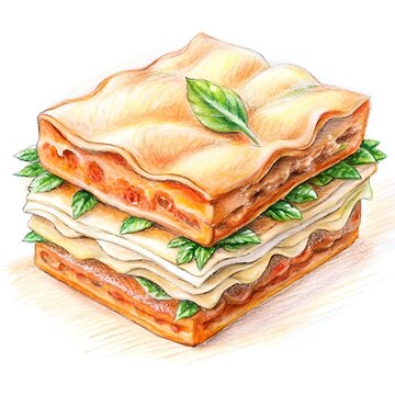 stacked lasagna with basil leaves clip art preview