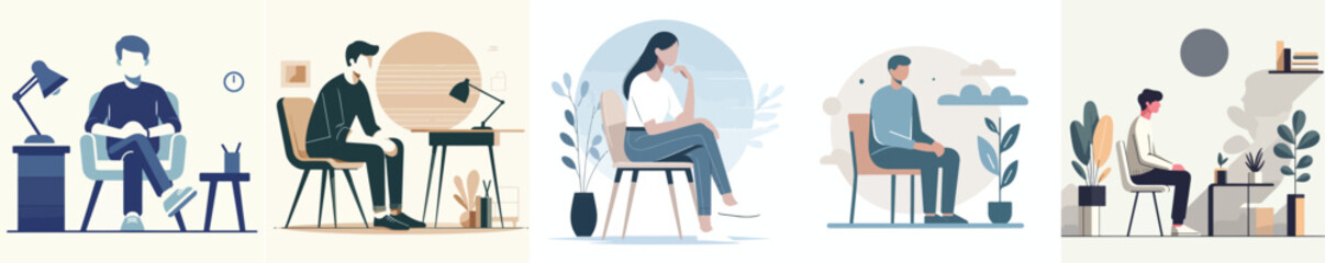 vector set of people sitting in flat design style