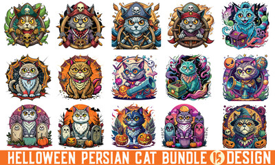 Fototapeta premium Persian Cat Halloween Design for T-Shirts, Hand Drawn Lettering on White Background. Calligraphy Typography Element for Graphic Design. Hand Written Vector Sign, SVG