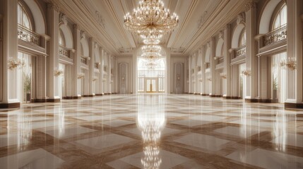Fototapeta premium Luxurious interior with chandelier and marble floor