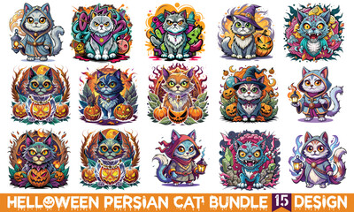 Fototapeta premium Halloween Persian Cat T-Shirt Design, Lettering Phrase Isolated on White Background. Calligraphy Typography Graphic Design Element. Hand Written Vector Sign, SVG