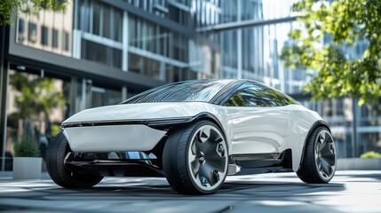 Fototapeta premium White futuristic car in urban setting