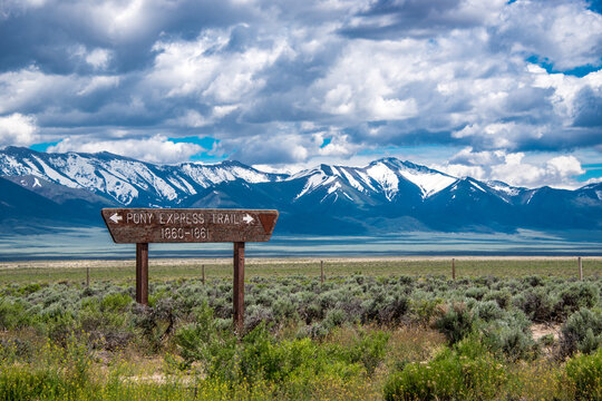 Pony express trail sign mountains valley Nevada