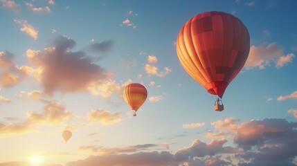 Fototapeta premium Hot air balloons floating peacefully against a morning sky