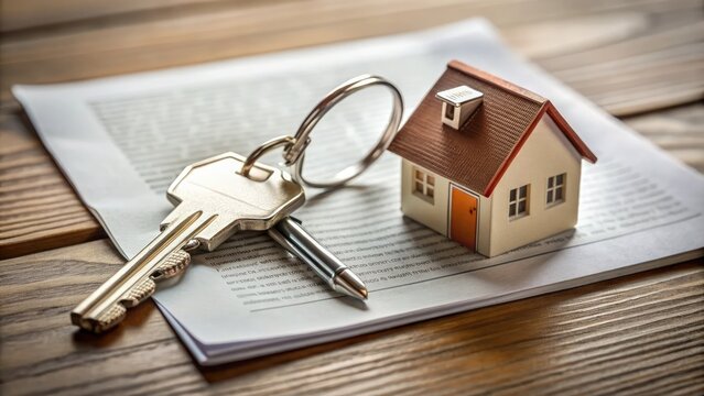 Close-up of a contract with a key and a house keychain, symbolizing the laws and regulations that govern landlord-tenant relationships and property ownership.