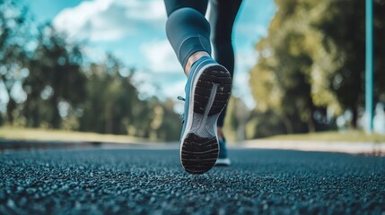 A person jogging or running at a steady pace, focusing on maintaining balance and endurance