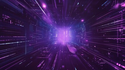 Obraz premium Abstract Purple and Blue Digital Tunnel with Glowing Lines