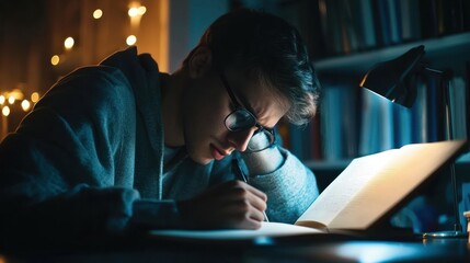 A person studying late into the night, pushing themselves to succeed academically or professionally