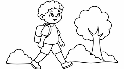 Picture of a kid walking to school line art vector art illustration