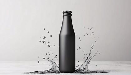 Blank charcoal gray aluminum soda bottle with condensation showcasing a sleek mockup design for branding and promotional use. Ideal for product presentations and advertising.