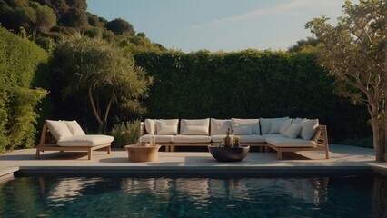 Modern terrace in light shades, summer