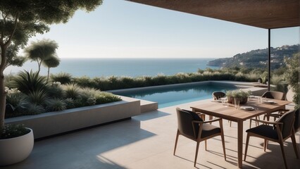 Fototapeta premium Modern terrace in light shades, summer