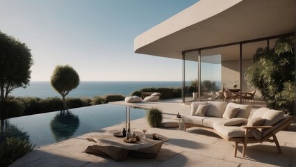 Fototapeta premium Modern terrace in light shades, summer