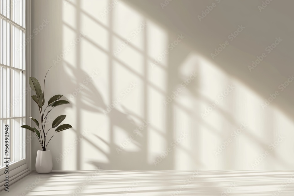 Aufkleber a minimalist abstract gentle light beige background with intricate shadows from the window and veget