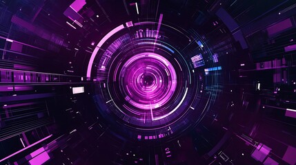Obraz premium Abstract Digital Futuristic Background with Glowing Purple Circles and Geometric Shapes