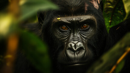 Close-up Portrait of a Powerful Gorilla in the Jungle