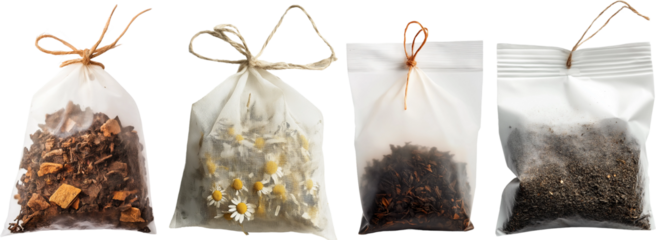 bag of tea set isolated on white background