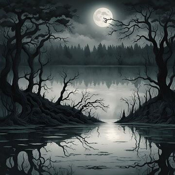 Evil dark swamp