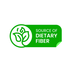 Healthy Food Label, Source of Dietary Fiber with Leaf concept illustration flat design icon