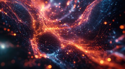 Obraz premium A glowing network of data streams and digital particles, ideal for tech and AI-related visuals.