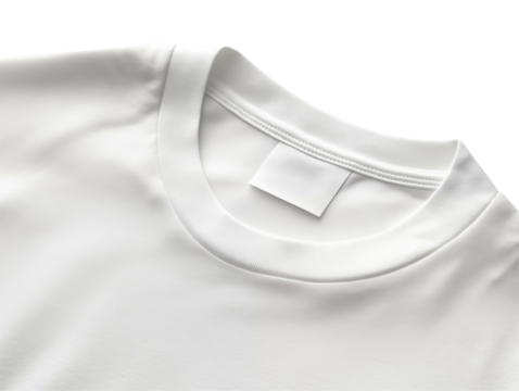 white t-shirt label mockup with seamless collar isolated background
