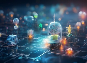 futuristic city with glass globe on top