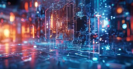 Obraz premium futuristic city with neon lights and lines