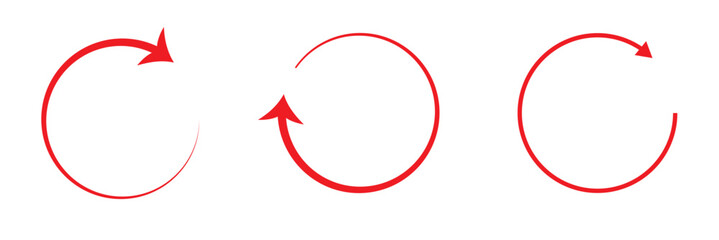 Circle Arrow icon set vector illustration, refresh, reload, Set of circle arrows rotating, different circular arrows of red color isolated, recycle sign, Arrow clock wise rotating symbol, arrow sign