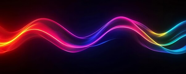 Fototapeta premium Abstract gradient of bright neon colors on a black background, dynamic light waves in motion