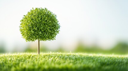 A vibrant green tree standing tall on lush grass, representing nature, growth, and tranquility in an outdoor setting.