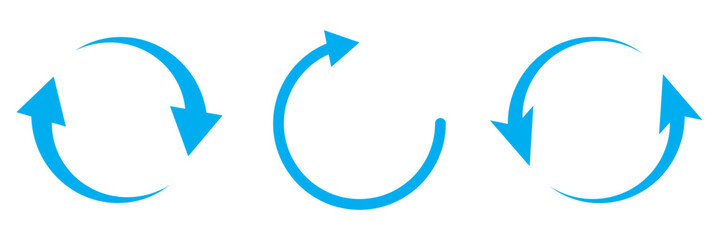 Circle arrows icon set. Round reload sign, repeat icon, refresh icon, rotate arrow icon sign and symbol, Vector illustration. blue circlr arrow set.