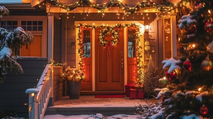 House decorated with festive lights and ornaments for the holidays