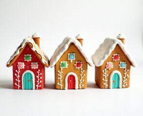 a set of ginger houses on a white background