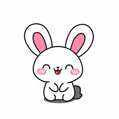 Cute rabbit in kawaii style, happy baby bunny vector Illustration.