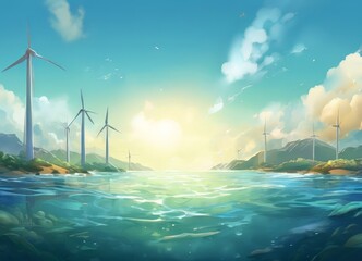 wind farm by the sea