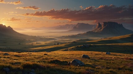 Steppes and mountains, landscape