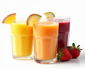fruit smoothie cocktail set on a white background
