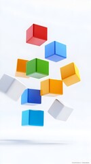 Colorful 3D Cube Arrangement on Stark White Background