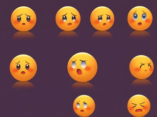 Obraz premium A collection of expressive yellow emojis showcasing a range of emotions, from sadness to anger, perfect for conveying feelings in digital communication.