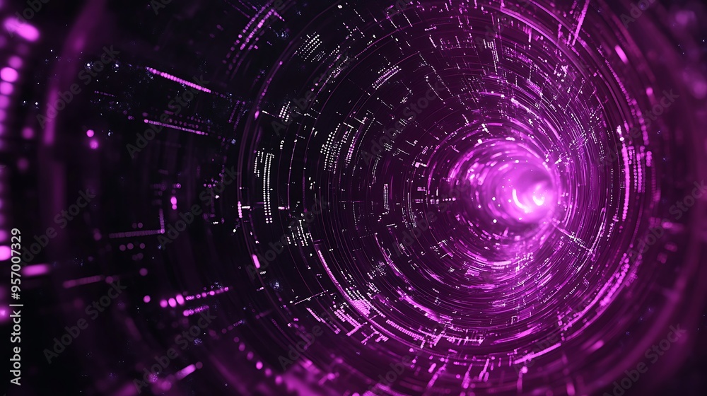 Poster Abstract Pink and Black Digital Tunnel with Circular Patterns