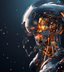 Fototapeta premium robot with helmet on and fire coming out it