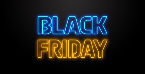 Black Friday Neon Lights On Back Wooden Background, Vector Graphics.