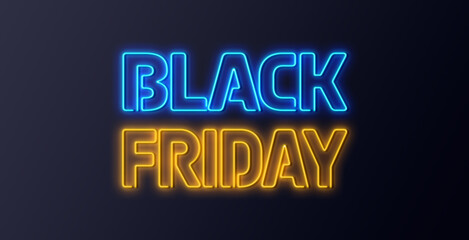 Black Friday Neon Lights On Back Wooden Background, Vector Graphics.