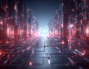 Fototapeta premium futuristic city with red lights and buildings