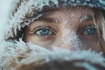 Woman's eyes covered in snow